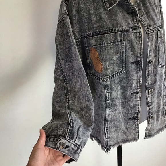 CI SONO WOMEN CUTE BLACK ACID WASH GOTH RAW HEM DEMIN STREET JACKET SIZE XL - Picture 3 of 7